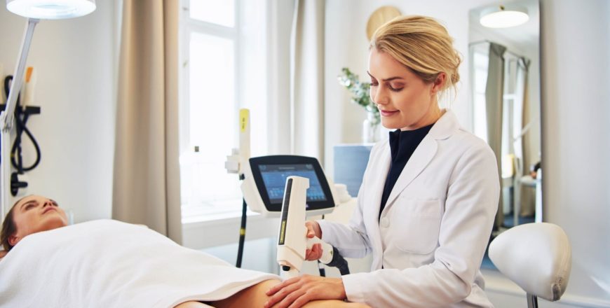 Aesthetician Giving Laser Hair Removal Treatment on Female's Leg | La Vida Laser & Aesthetics Institute in Houston, TX